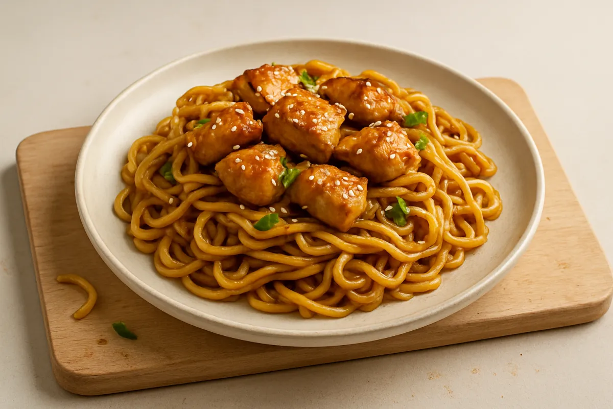 Freshly cooked Air Fryer Sesame Teriyaki Chicken Noodles